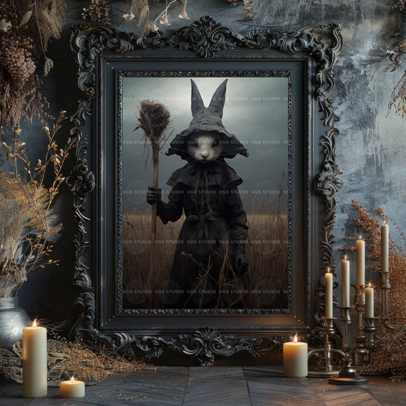 Gothic Witch Rabbit Art Print Dark Fantasy Animal Illustration Pagan ...