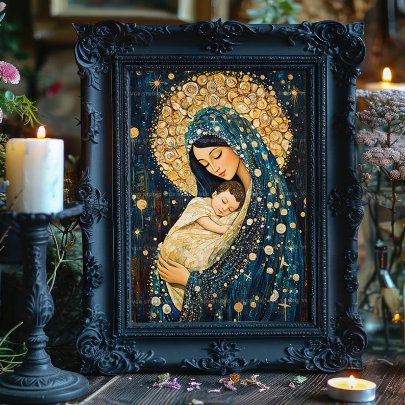 Virgin Mary and Baby Jesus Wall Art Print Sacred Motherhood Christian ...