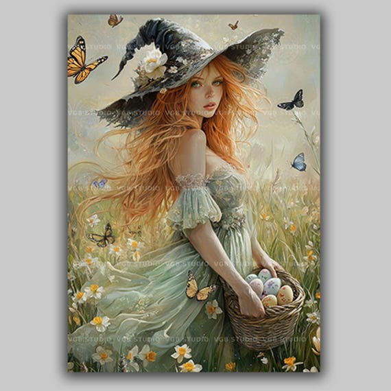 Ostara Art Print Spring Witch Decor Floral Pagan Goddess Wall Art