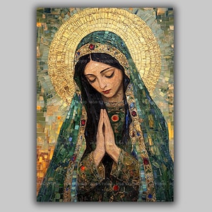 Mary Magdalene Mosaic Art Print Sacred Feminine Saint Religious Icon Christian Mythology Decor Golden Halo Spiritual Wall Artwork AJ68 image 1