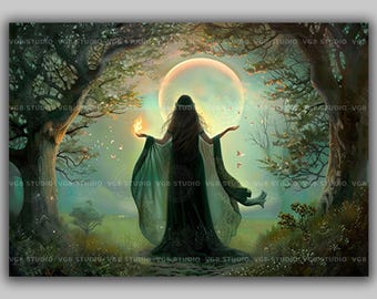 Brigid Celtic Goddess of Healing, Solar Eclipse Nature Awakening, Moon Goddess Art, Spiritual Rebirth Deity, Irish Esoteric Myth Art M93
