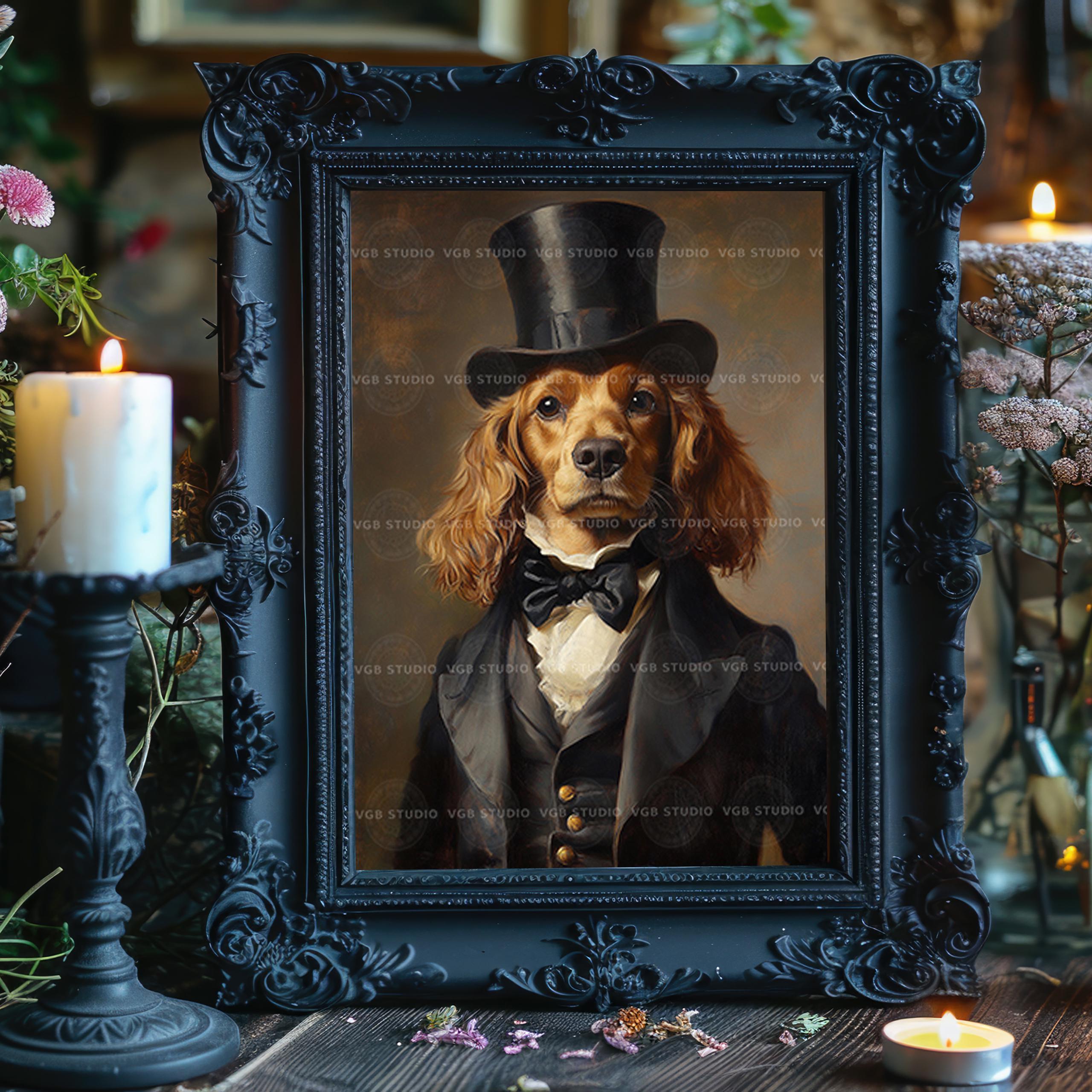 Victorian Dog Art Print Funny Animal Portrait With Top Hat Dapper Pet ...