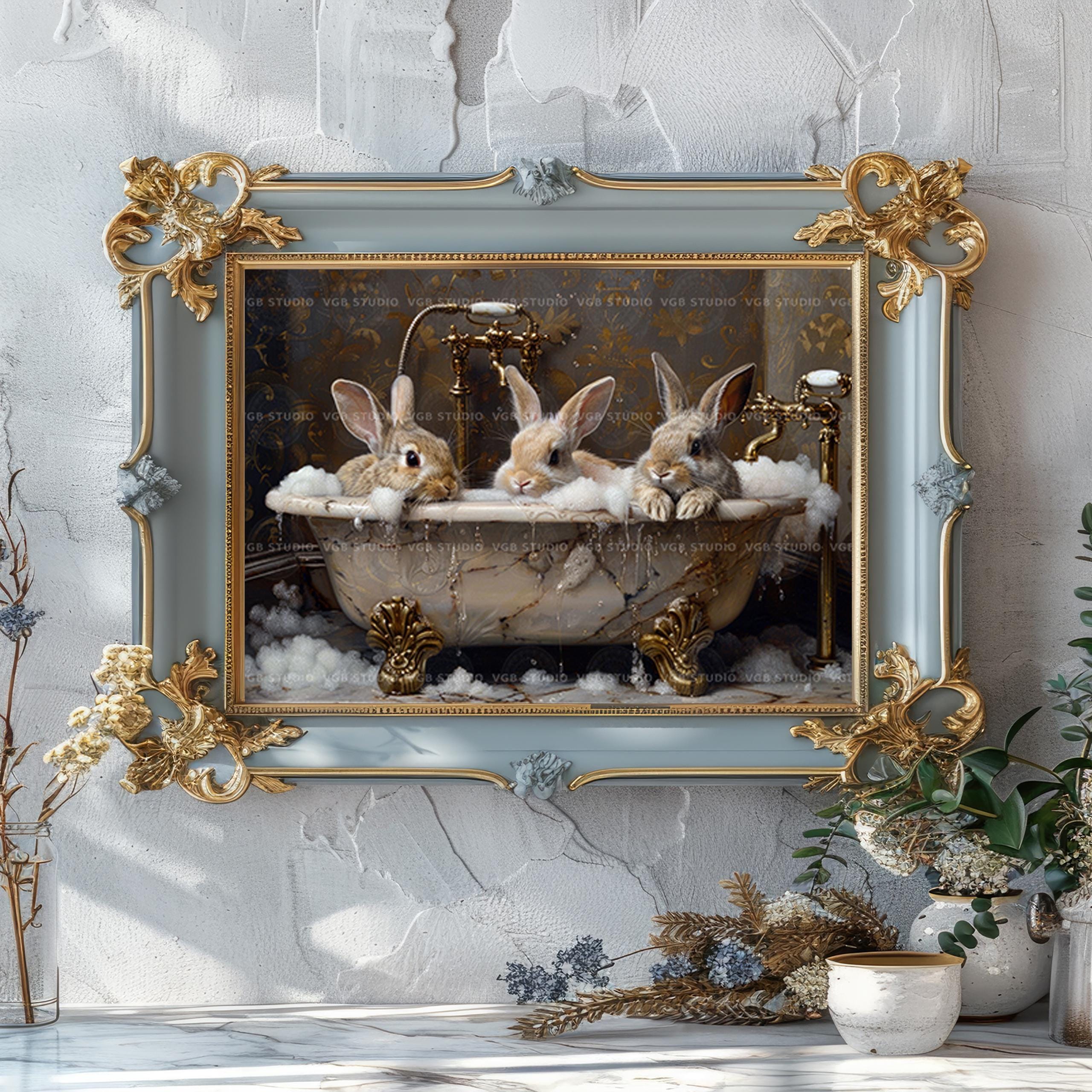 Deviantart Rabbit Bath Bunny Bath Art Print Cute Rabbit Bathroom Decor Whimsical Nursery Wall ...