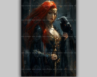 Morrigan Wall Art Print, Celtic Raven Goddess, Irish Mythology Poster, Warrior Queen of Fate Gothic Pagan Witchy Decor Crow Shapeshifter S14