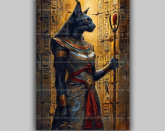 エジプト ビンテージポスター 猫 Bastet Cat by M. Azmy Bastet Egypt Cat Goddess 2 Canvas Wall Art Print Decor