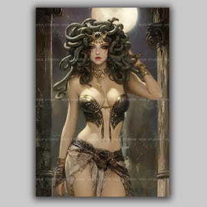 Medusa Art Print Greek Mythology Wall Decor Snake Hair Goddess Fantasy Dark Feminine Power Ancient Temple Aesthetic Pagan Gothic Poster aa74