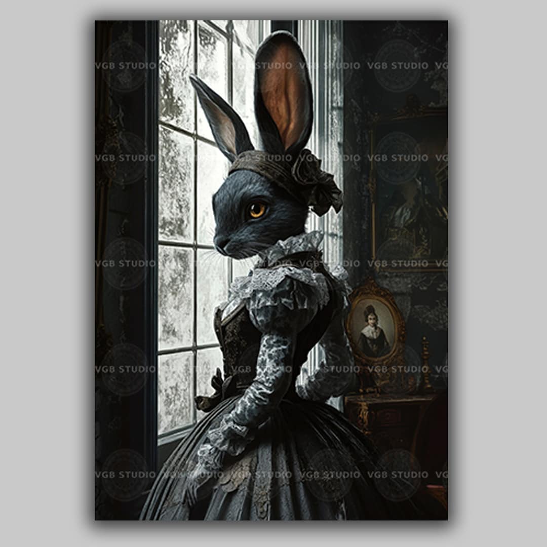 Gothic Black Rabbit Victorian Refined Lady Print, Dark Academy Goth ...