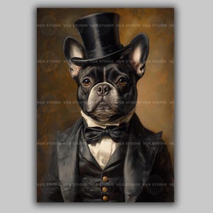 Victorian Dog Gentleman Fine Art Giclee, Sophisticated French Bulldog Dressed Painting, Whimsical Animal Baroque Canine Pet Portrait AC46