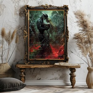 Romantasy Wall Art Print, Demon Prince and Mortal Woman Embrace, Underworld Hellscape, Dark Fantasy Book Lover Decor w91 image 8