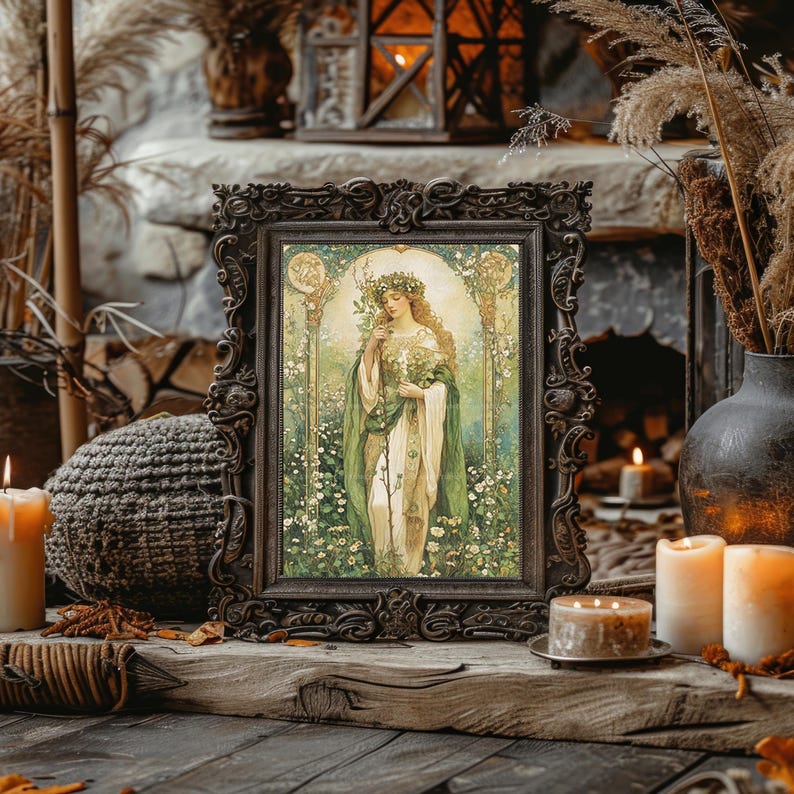 Thallo Greek Goddess Art Nouveau Print Spring Flower Wall Decor Nature ...