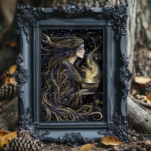 Grafika ścienna z walijską boginią Ceridwen, kocioł inspiracji Cerridwen, dekoracja z mitologii celtyckiej, pogańskie czary, magia Awen, duchowość AG33 zdjęcie 5
