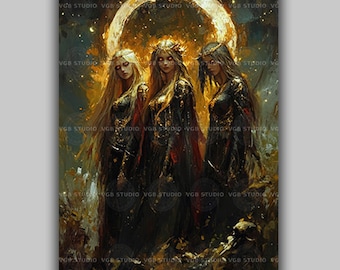 Furies Art Print Greek Mythology Erinyes Goddesses Dark Goddess Trio Underworld Wall Decor Vengeance Spirits Gothic Fantasy Art AE34