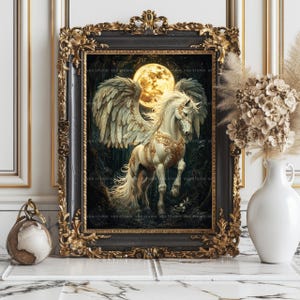 Pegasus Moonlight Art Print Greek Mythology Winged Horse Fantasy Artwork Celestial Creature Painting Mystical Night Sky Wall Decor AJ82 image 7
