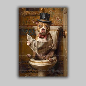 Funny Dog Bathroom Art Pit Bull Wall Print Vintage Toilet Humor Decor for Dog Lovers Whimsical Gift for Him Victorian Pet Poster p27 image 1