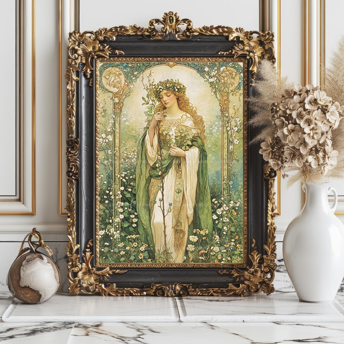 Thallo Flora Greek Goddess Art Nouveau Print Spring Flower Wall Decor ...
