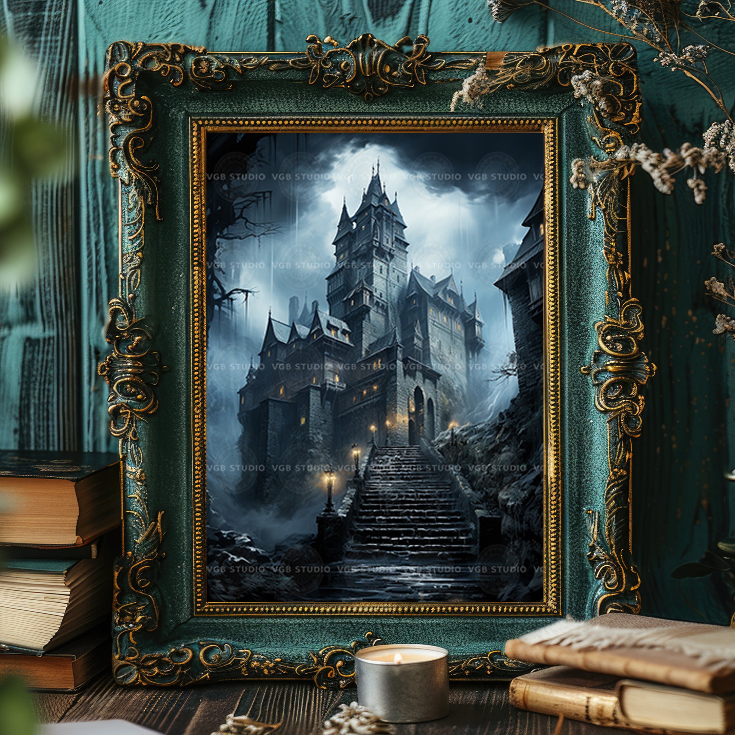 Dracula Gothic Haunted Castle Wall Art Print, Dark Fantasy
