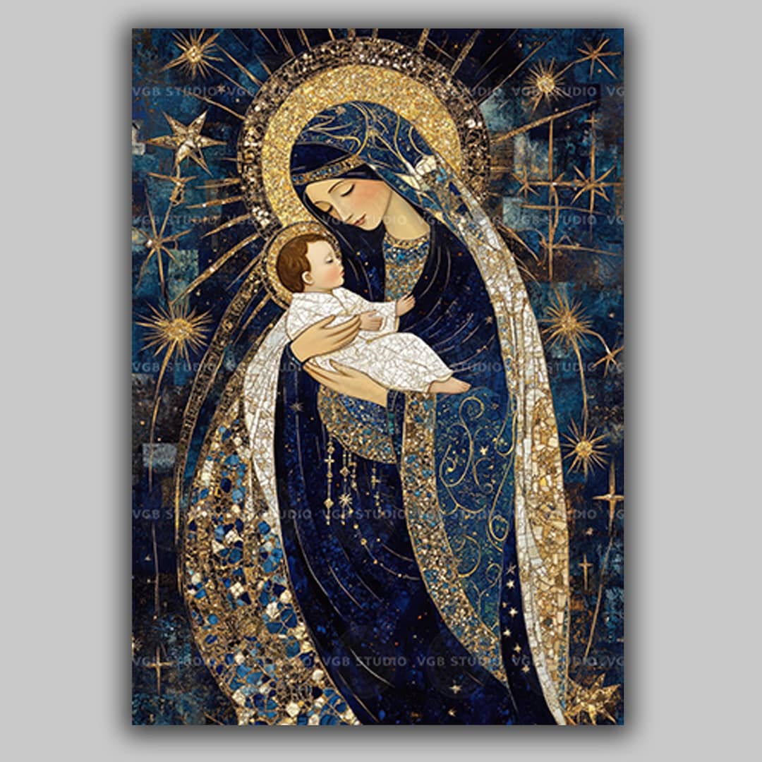 Virgin Mary and Baby Jesus Wall Art Print Sacred Motherhood Christian ...