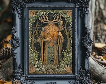 ケルヌンノス ケルトの角を持つ神 ウォールアートプリント、角のある森
