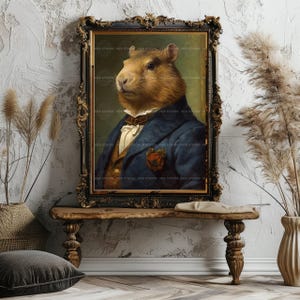 Victorian Capybara Wall Art Print, Dapper Gentleman Portrait in Suit, Whimsical Animal Decor, Dark Academia Vintage Style, Quirky Rodent H40 image 7