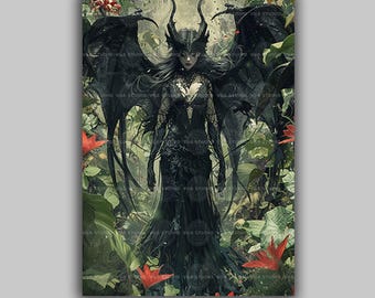 Lilith Wall Art Print, Dark Feminine Goddess, Gothic Demon Queen Portrait, Occult Mythology Artwork, Witchy Divine Feminine Decor m52