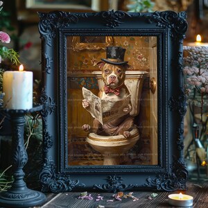 Funny Dog Bathroom Art Pit Bull Wall Print Vintage Toilet Humor Decor for Dog Lovers Whimsical Gift for Him Victorian Pet Poster p27 image 2