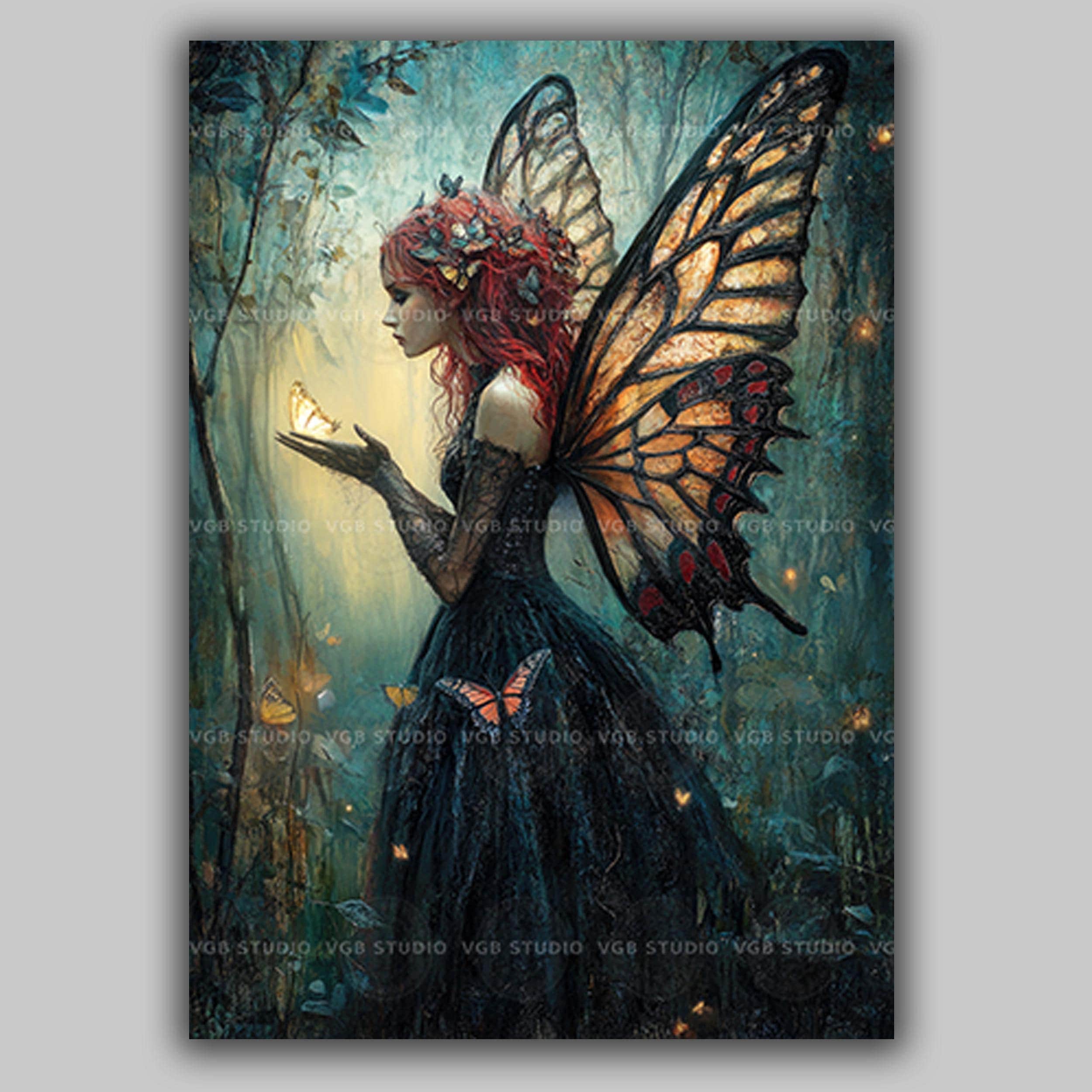 Gothic Fairy Wall Art Butterfly Wings Fantasy Fae Print Dark 