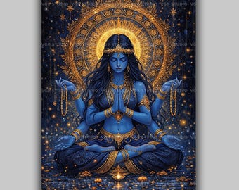 Lámina decorativa de la diosa hindú Kali para pared, decoración sagrada para meditación, ilustración tántrica espiritual, obra de arte femenina divina oscura, regalo para altar de yoga AL21