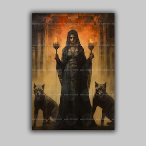 Hecate Art Print Dark Goddess Wall Decor Greek Mythology Witchcore Aesthetic Triple Moon Deity Witch Altar Print Occult Feminine Art E37