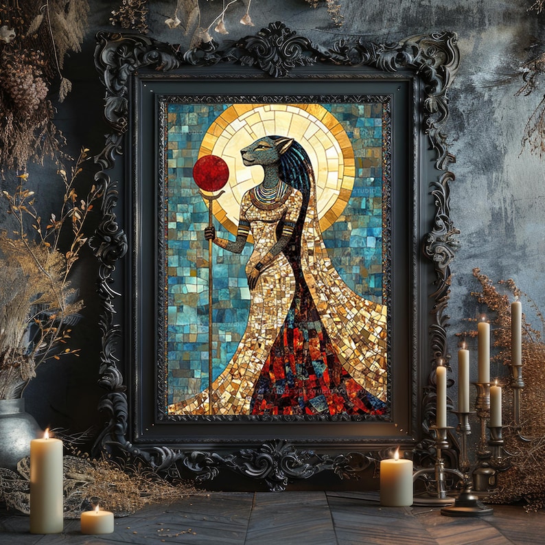 Sekhmet Egyptian Goddess Art Print | Lioness Deity Mosaic Painting ...