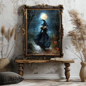 Witch Wall Art Print, Gothic Halloween Decor, Full Moon Painting, Occult Aesthetic, Dark Academia Poster, Witchy Gifts, Pagan Altar t46 image 8