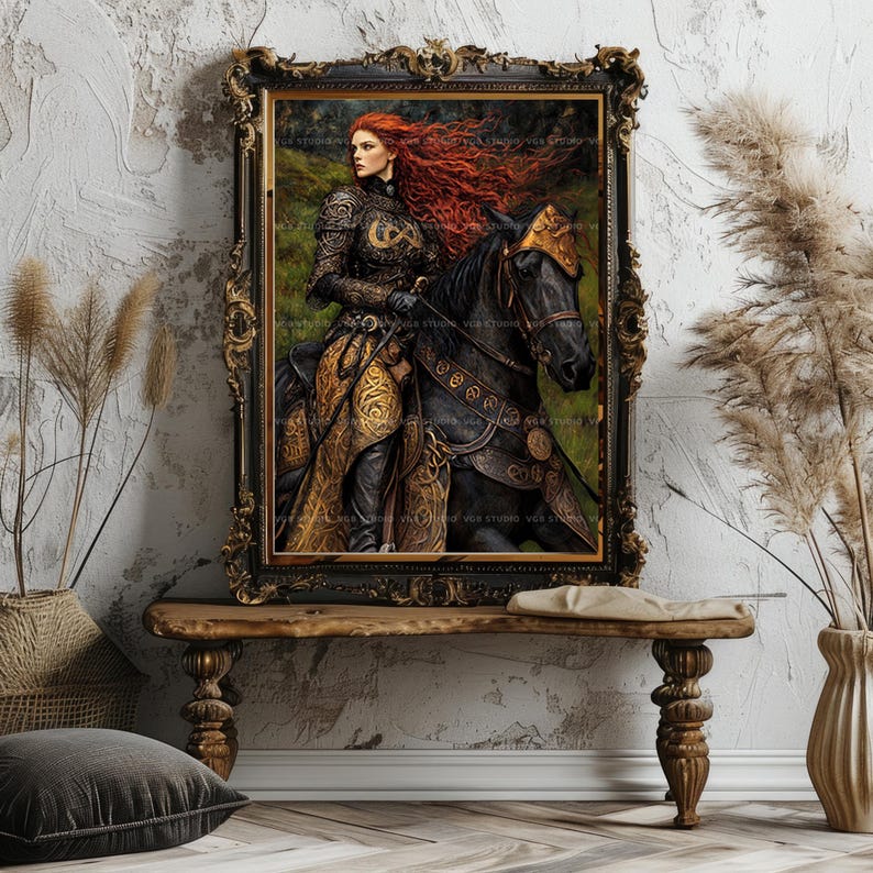Macha Warrior Goddess Wall Art Print, Irish Sovereignty Horsewoman, Celtic Mythology Decor, Morrigan Battle Queen, Dark Feminine Gift aa02 image 4