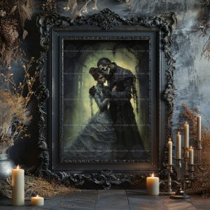 Gothic Romantik Kunstdruck Skelett Braut Viktorianisch Gothic Paar Haunted Love Bilder Malerei makaber Märchen Hochzeit Geschenk G70 Bild 2