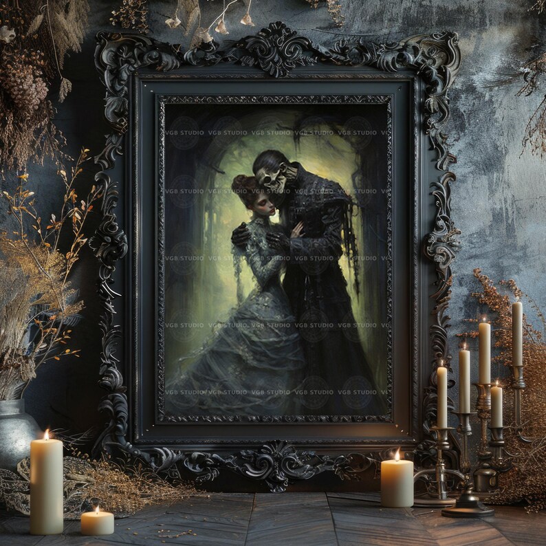 Gothic Romantik Kunstdruck Skelett Braut Viktorianisch Gothic Paar Haunted Love Bilder Malerei makaber Märchen Hochzeit Geschenk G70 Bild 2