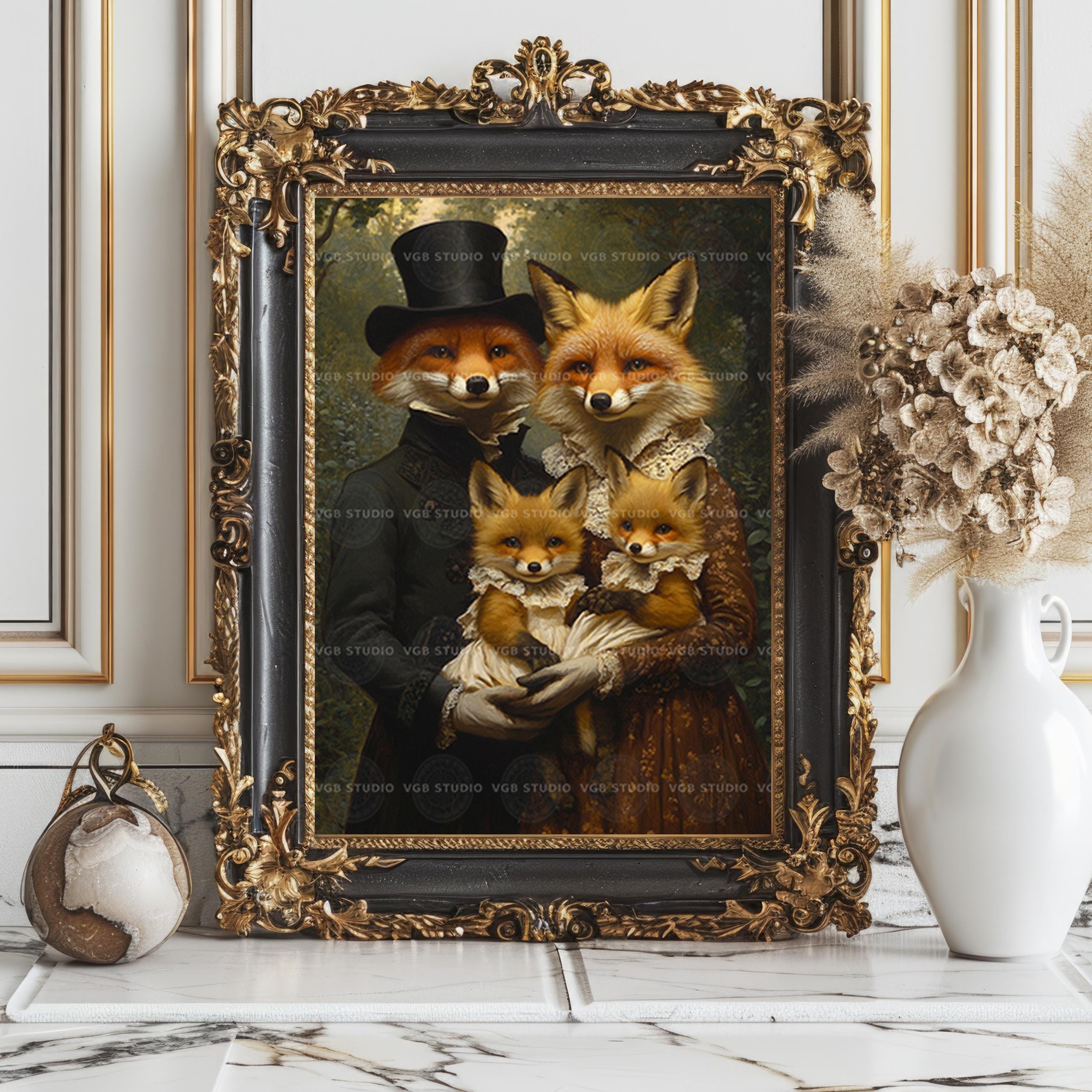 Victorian Fox Family Art Print Woodland Animal Portrait Nursery