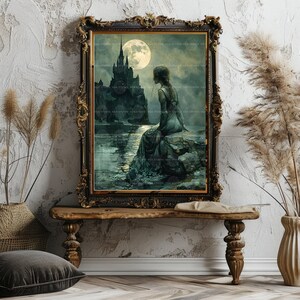 Full Moon Castle Wall Art Print, Dark Academia Poster, Victorian Goth, Moody Home Decor, Fantasy Gifts, Spooky Aesthetic, Medieval Lady M58 image 8