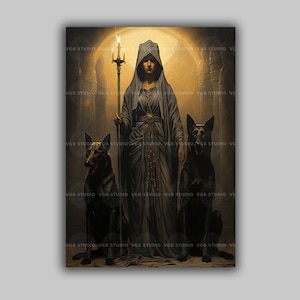 Hecate Art Print Greek Goddess Witch Decor Dark Feminine Mythology Moon Altar Spirit Dogs Occult Wall Pagan Spiritual Gothic Gift H19