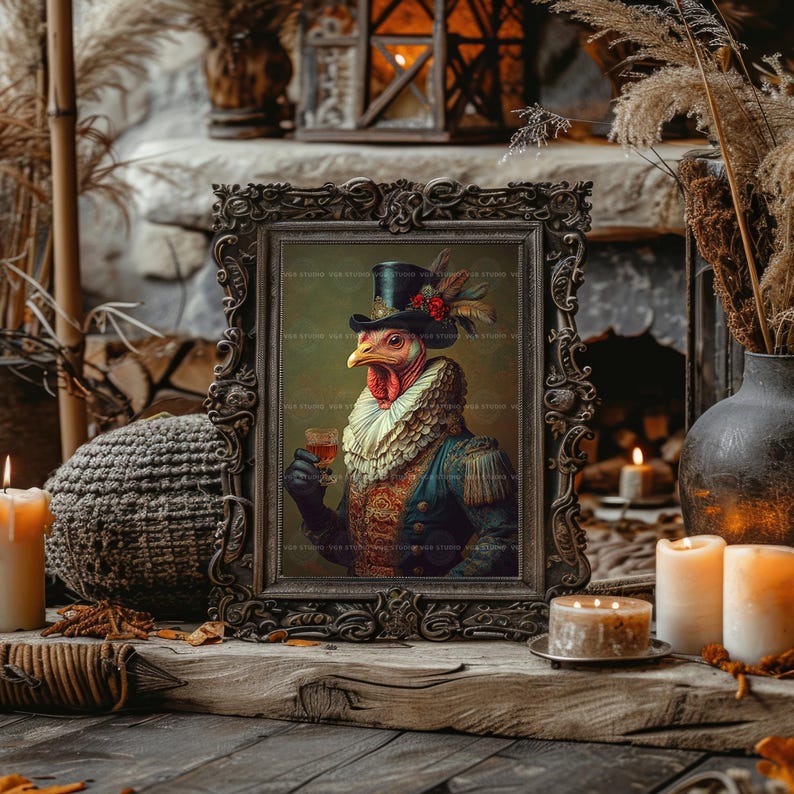 Muurdecoratie met kalkoenmotief, Victoriaans dier, cadeau voor vogelliefhebbers, speels schilderij, sprookjesillustratie, gentleman, eigenzinnige woondecoratie t23 afbeelding 5