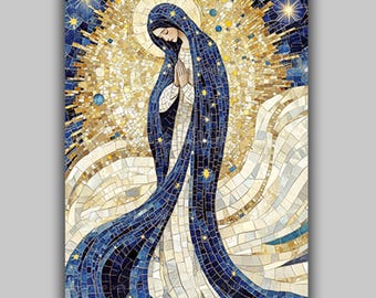 Star Of The Sea Stella Maris Virgin Mary Catholic Marian Devotional Wall Art Print, Mosaic Madonna Sacred Christian Religious Artwork AL04
