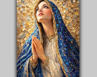 Virgin Mary Sacred Mother Of Christ Christian Religious Wall Art Print, Our Lady Prayer Icon Catholic Spiritual Art Decor AL17