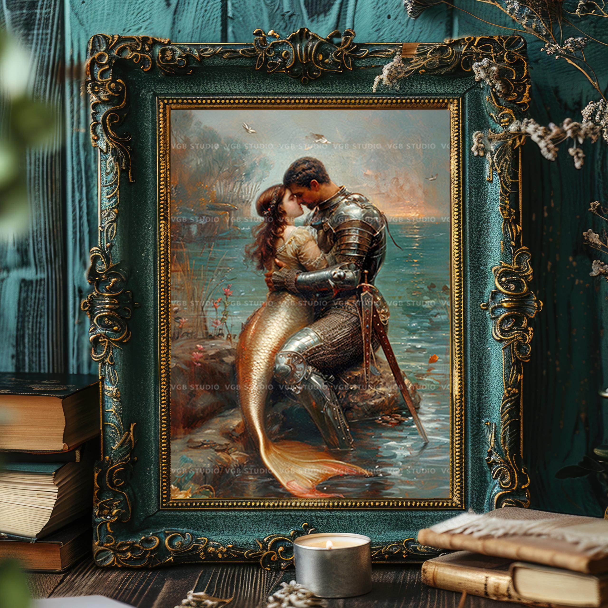 Mermaid Knight Remy Romantic Mermaid Knight Embrace Beside Moonlit Sea Fantasy Ocean Lovers ...