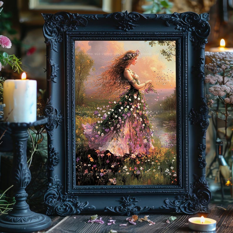 Flora Roman Goddess of Spring and Flowers Wall Art Print, Floral Meadow ...