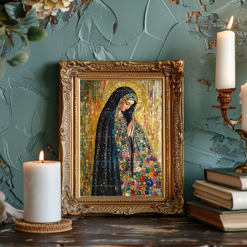 Lady of Guadalupe Art Print Mosaic Virgin Mary Religious Decor Mexican Icon Catholic Wall Colorful Spiritual Gift Madonna Sacred Home AJ50 image 2