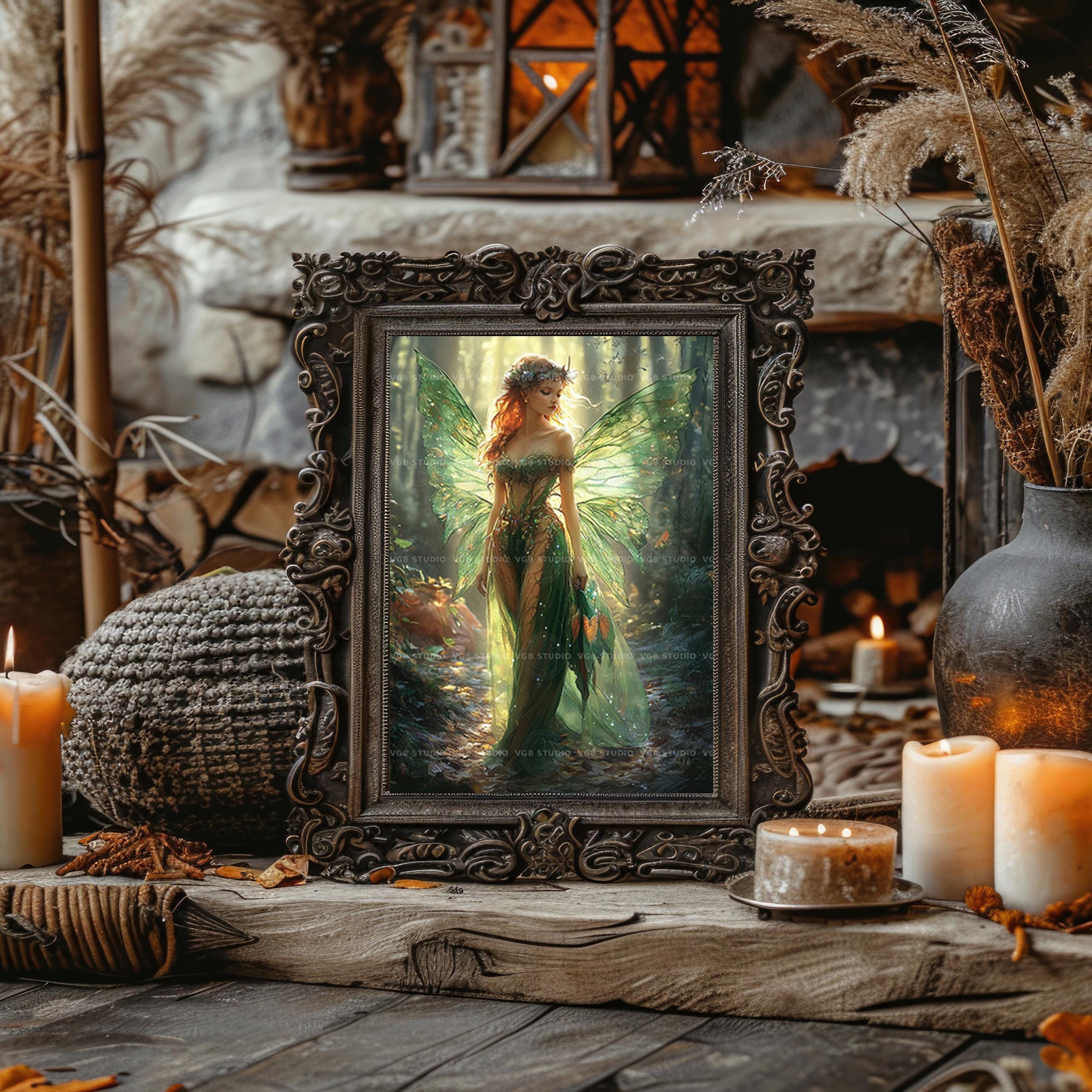 Forest Fairy Print Woodland Faerie Wall Art Green Fantasy Woman Magical ...