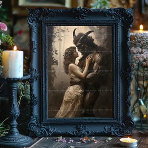 Gothic Monster Romance Wall Art Print, Horned Beast And Woman Embrace, Dark Fantasy Lovers, Occult Fairy Tale, Beauty Beast Macabre E08 image 4