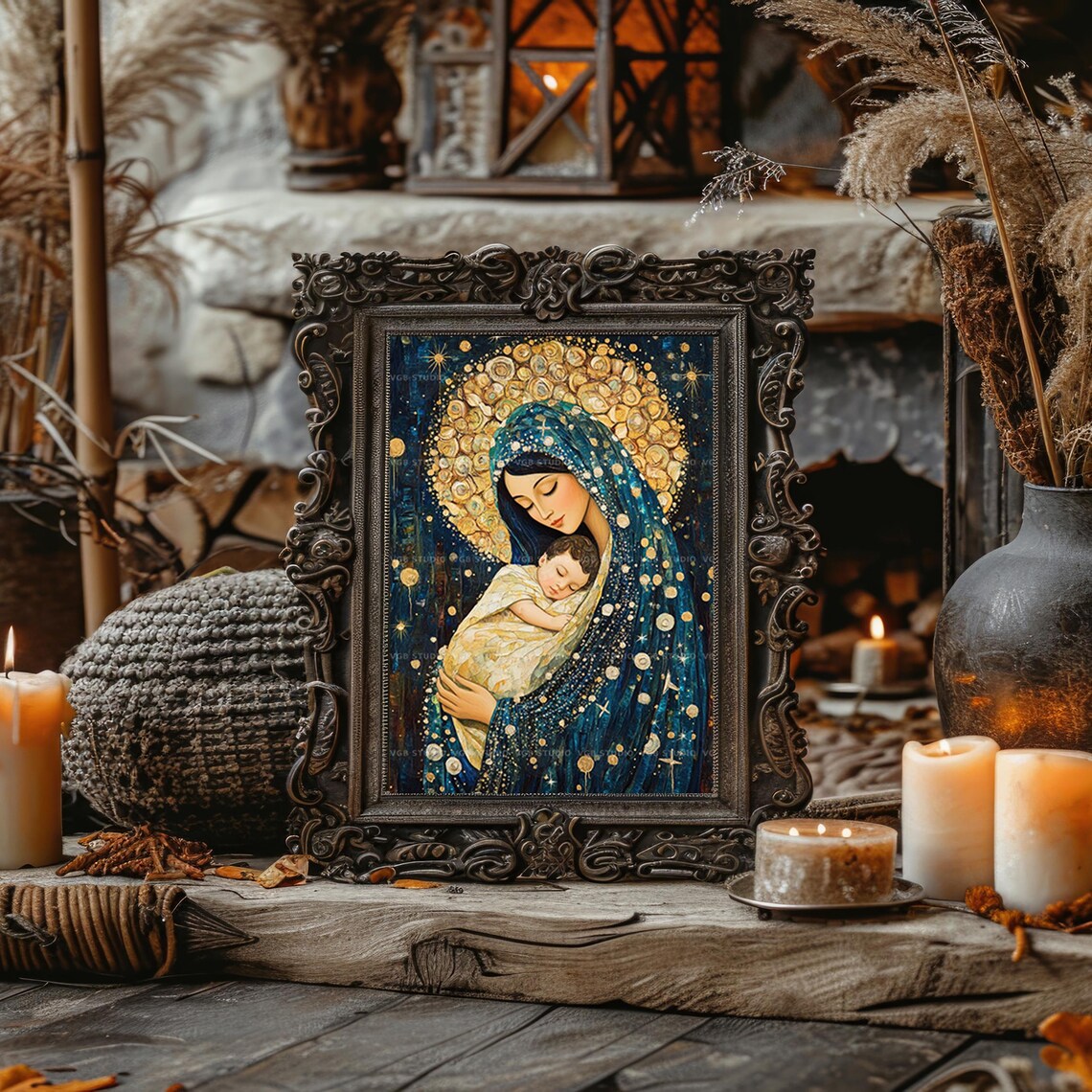 Virgin Mary and Baby Jesus Wall Art Print Sacred Motherhood Christian ...