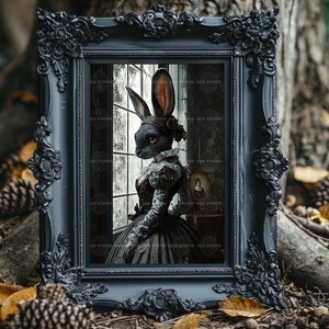 Gothic Black Rabbit Victorian Refined Lady Print, Dark Academy Goth ...