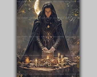 Lámina decorativa de pared de la diosa bruja Aradia, póster de brujería italiana, altar ritual de luna creciente, decoración pagana de bosque oscuro, magia femenina oculta AG89