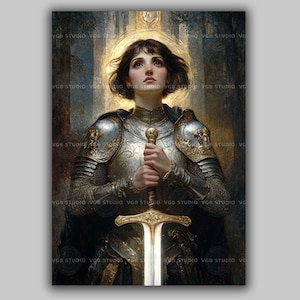 Joan of Arc Art Print Heroic Female Knight Portrait Inspirational Saint Warrior Medieval Armor Religious Wall Decor Divine Strength AH47