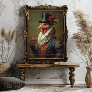 Muurdecoratie met kalkoenmotief, Victoriaans dier, cadeau voor vogelliefhebbers, speels schilderij, sprookjesillustratie, gentleman, eigenzinnige woondecoratie t23 afbeelding 8