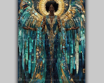 Pistis Sophia Gnostic Mosaic Wall Art Print, Divine Feminine, Christian Mysticism, Spiritual Awakening, Angel Wings, Esoteric Gifts AP04